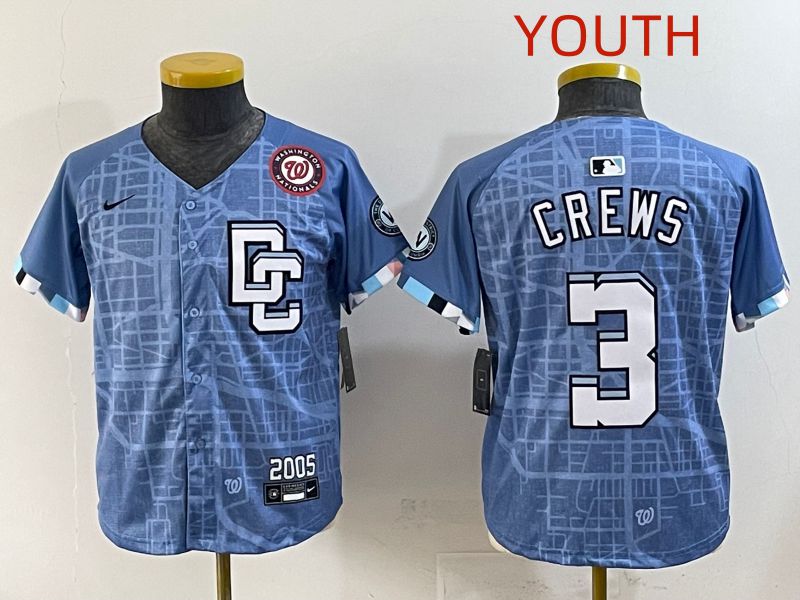 Youth 2025 Washington Nationals #3 Crews Blue Joint Name Nike MLB Jersey style 9->youth mlb jersey->Youth Jersey